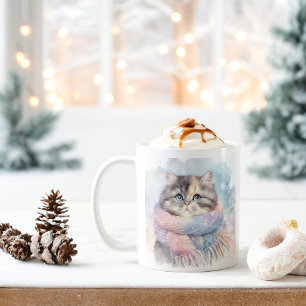 Caneca De Café Winter Vibes Watercolor Cat -