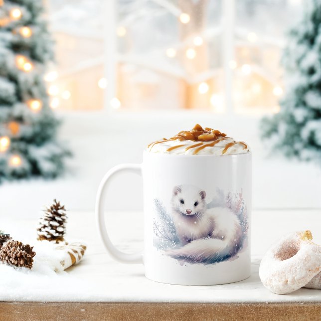 Caneca De Café Winter Vibes Watercolor Ermine - (Criador carregado)