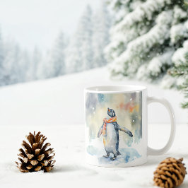 Caneca De Café Winter Vibes Watercolor Penguin