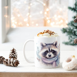 Caneca De Café Winter Vibes Watercolor Raccoon -