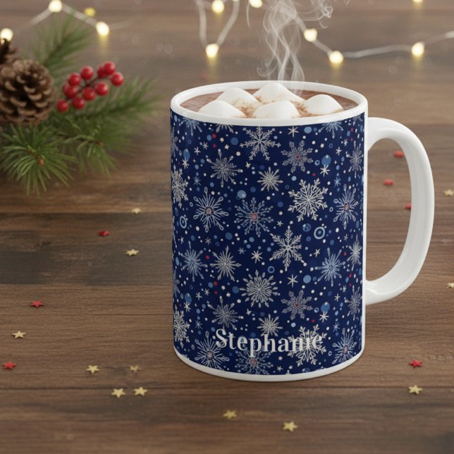Caneca De Café Winter Wonderland Snowflake  (Personalized snowflake holiday drink mug)