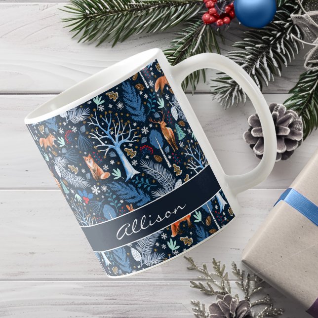 Caneca De Café Winter Woodland Blue/Dourado ID785 (Criador carregado)