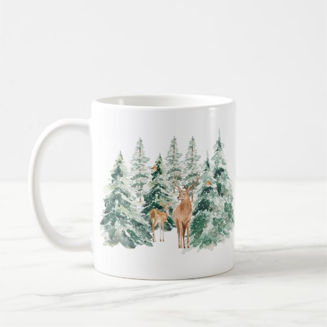 Caneca De Café Winter Woodland Deer Christmas (Esquerda)