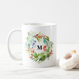 Caneca De Café Winterberry Holly e Juniper Monograma de Natal