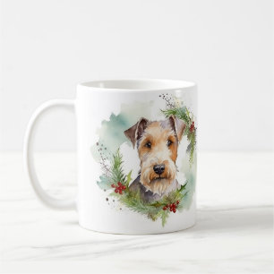 Caneca De Café Wirefox Terrier Wreath de Natal Festivo Pup
