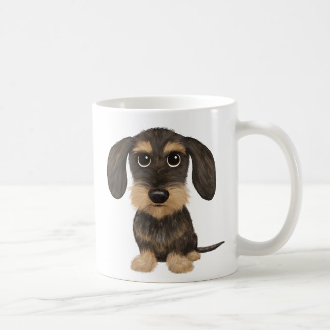 Caneca De Café Wirehaired Dachshund | Cachorro de Cartoon (Direita)