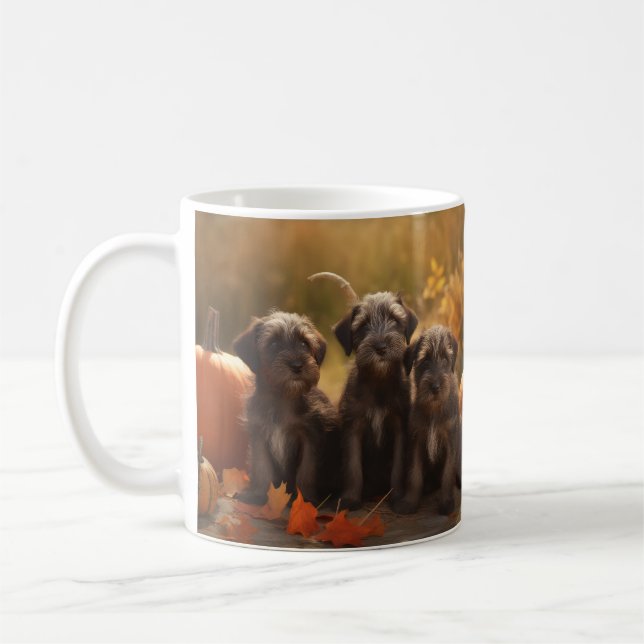 Caneca De Café Wirehaired Pointing Griffon Puppy Autumn (Esquerda)