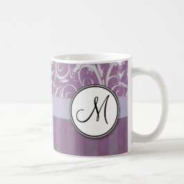Caneca De Café Wisps florais & listras da lavanda com monograma