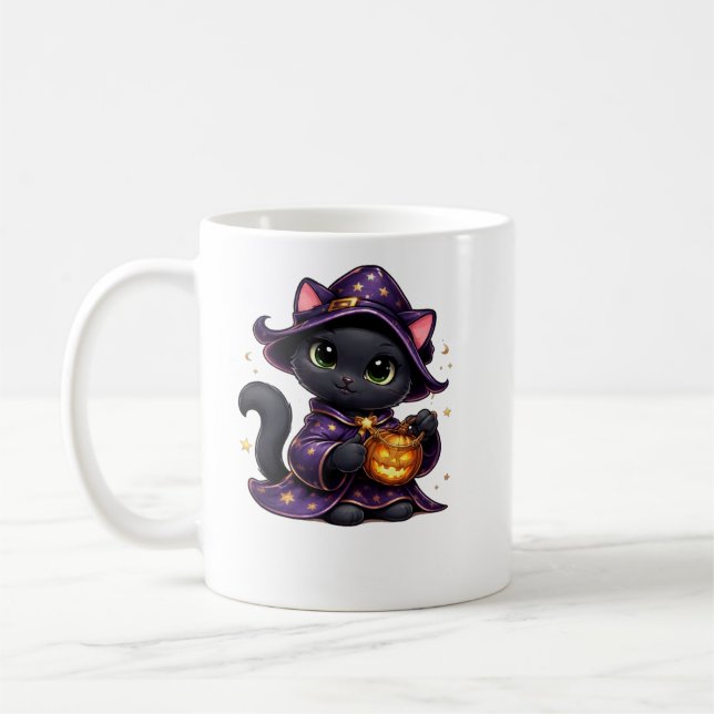 Caneca De Café Witch Cat With Pumpkin Lantern (Esquerda)