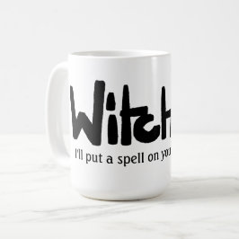 Caneca De Café Witch in hand-lettered black ink saying