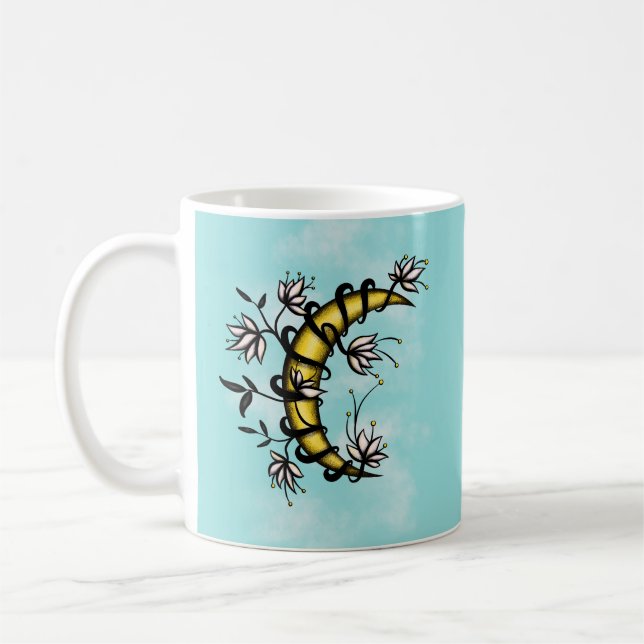 Caneca De Café Witchy Moon Floral Boho Art (Esquerda)