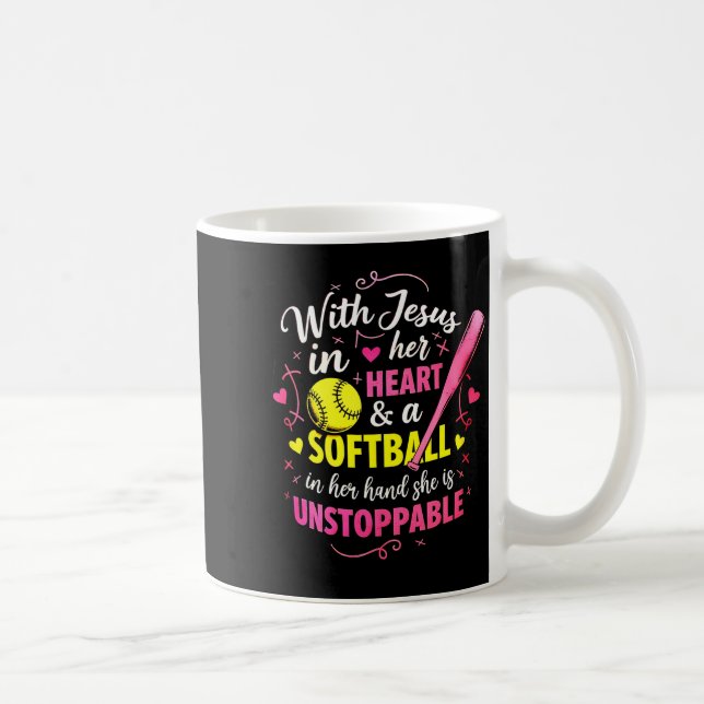 Caneca De Café With Jesus In Her Heart And A Softball She Is Unst (Direita)