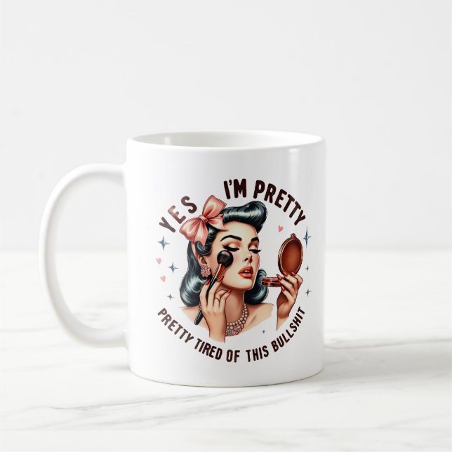 Caneca De Café Witty Retro Girl - Bonito Cansada da Bull Tri-Blen (Esquerda)