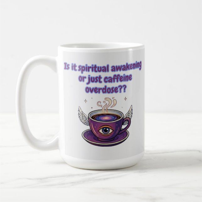 Caneca De Café Woke or Just Caffeinated? Funny Spiritual Graphic (Esquerda)