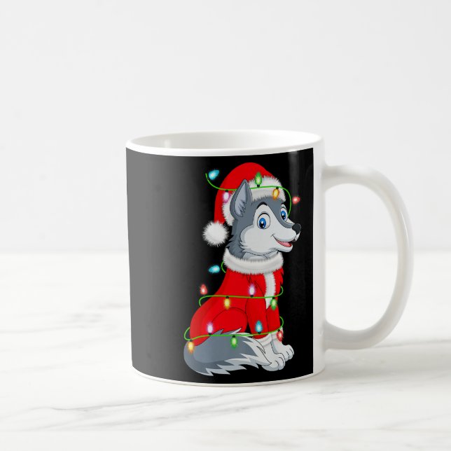 Caneca De Café Wolf Christmas Lights Santa Costume Cute Animal Xm (Direita)