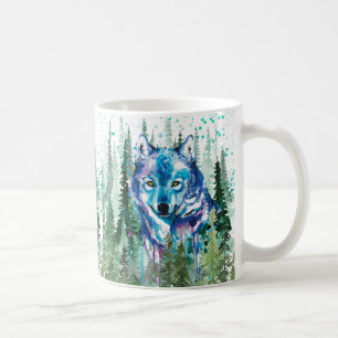 Caneca De Café Wolf Coffee Mug   Lobo Colorido de Aquarela