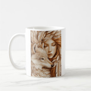 Caneca De Café Wolf e Mulher em Penas