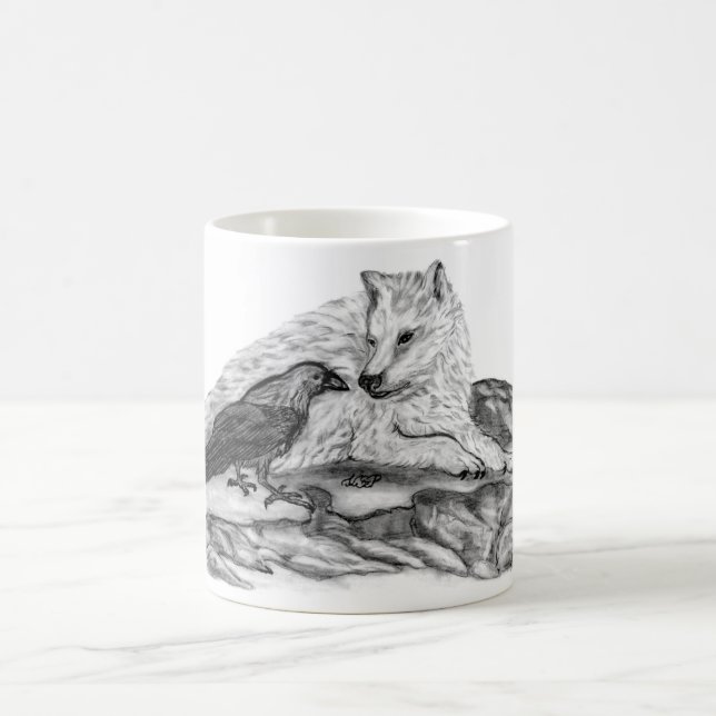 Caneca De Café Wolf e Raven design preto e branco (Centro)