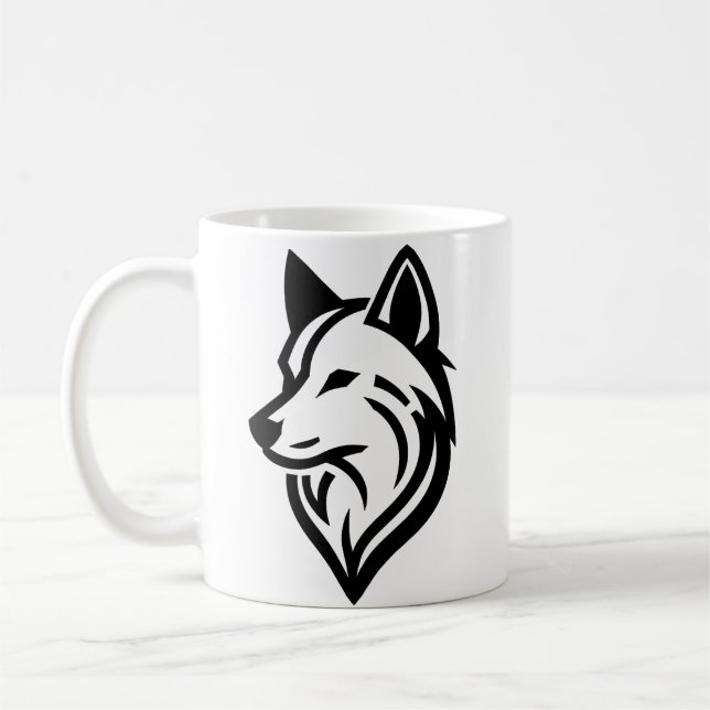 Caneca De Café Wolf Face Silhouette minimalista (Esquerda)
