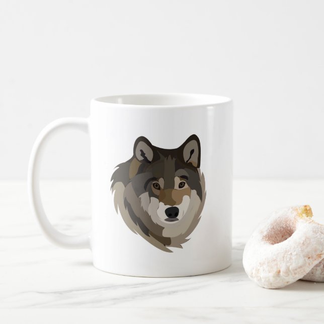 Caneca De Café Wolf Head Animal Cinza Selvagem Wolf (Com Donut)