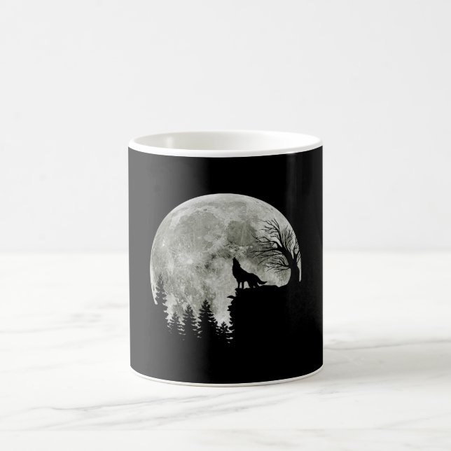 Caneca De Café Wolf Howl Na Lua Do Halloween De Montanha (Centro)