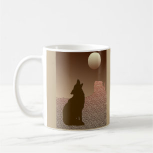 Caneca De Café Wolf Howling na Lua em Brown e Tan