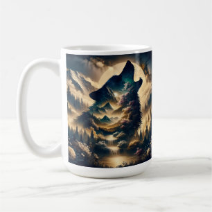 Caneca De Café Wolf Howling na lua numa noite nublada