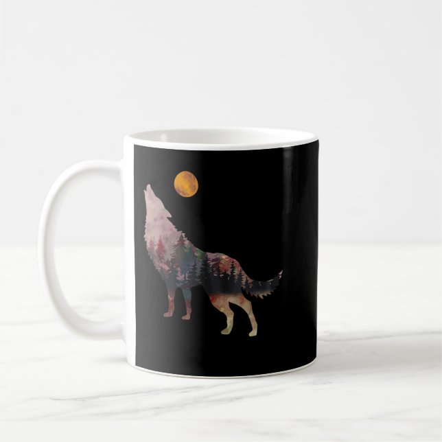 Caneca De Café Wolf Howling no céu da lua Vikings Wild Lif (Esquerda)