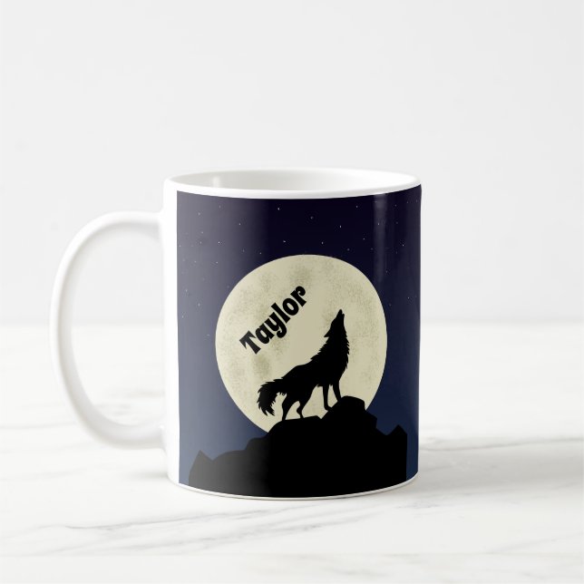 Caneca De Café Wolf Howling personalizado na ilustração da lua (Esquerda)