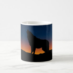 Caneca De Café Wolf Howling Silhouette no Sunset Coffee Mug
