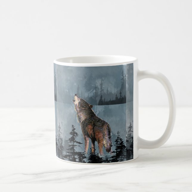 Caneca De Café Wolf Howling, Solitário de aquarela, através do la (Direita)