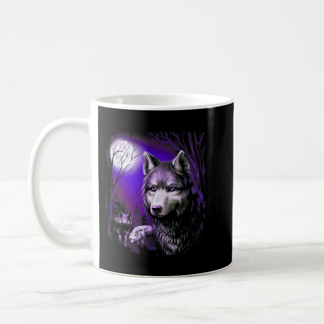Caneca De Café Wolf Legal Wolves Forest Tree Moon (Esquerda)