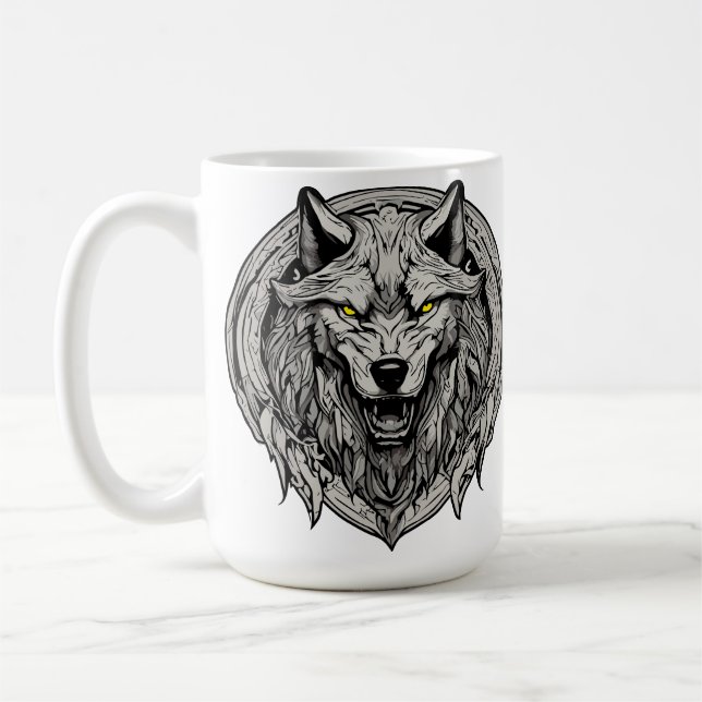 Caneca De Café Wolf Mandala feroz: Símbolo da Força (Esquerda)