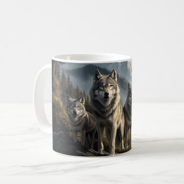 Caneca De Café Wolf Pack na Paisagem de Montanha (Frente Esquerda)