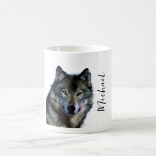 Caneca De Café Wolf Retraia Seu Nome Manuscrito Personalizado