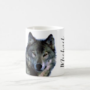 Caneca De Café Wolf Retraia Seu Nome Manuscrito Personalizado