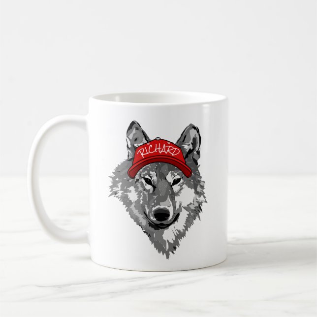 Caneca De Café Wolf Wildlife Red Baseball Nome do parceiro do Bon (Esquerda)