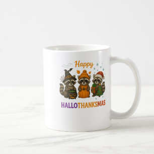 Caneca De Café Womens Happy Hallothanksmas Raccoon Halloween Chri