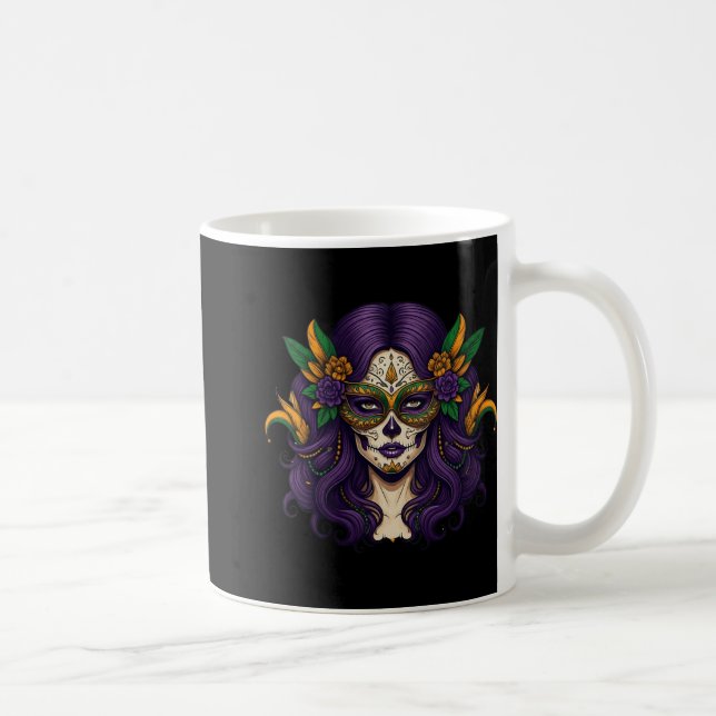 Caneca De Café Womens Mardi Gras Costume Women Sugar Skull Carniv (Direita)