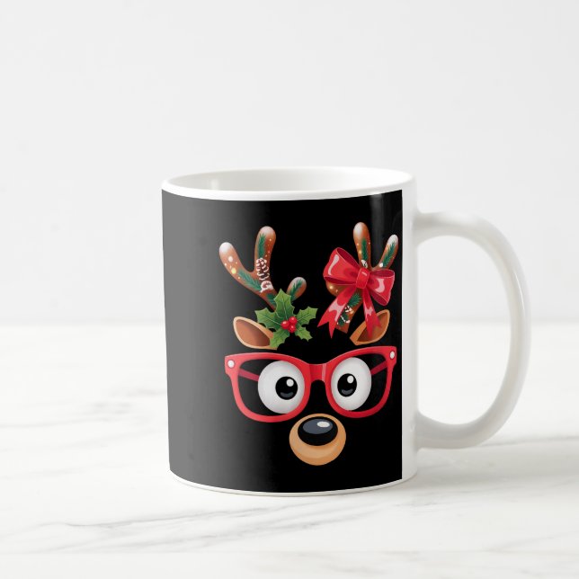 Caneca De Café Womens Matching Family Christmas Reindeer Face Gle (Direita)