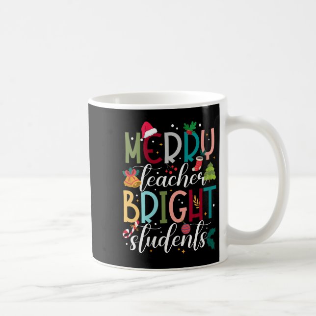 Caneca De Café Womens Merry Teacher Bright Students Christmas Hol (Direita)