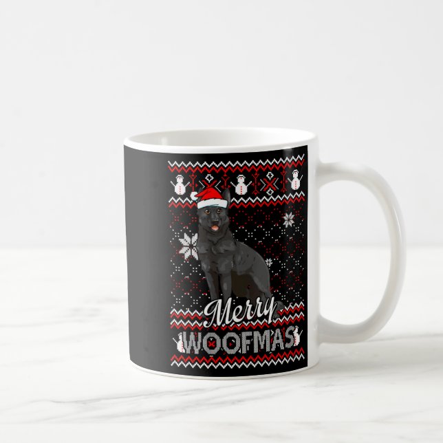 Caneca De Café Womens Merry Woofmas Black German Shepherd Dog San (Direita)