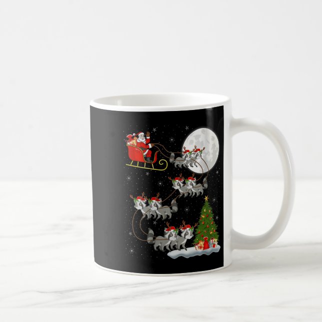 Caneca De Café Womens Raccoon Santa Sleigh Flying Funny Magical C (Direita)