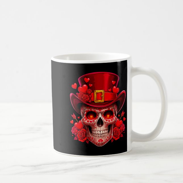 Caneca De Café Women's Sugar Skull Valentine Cud Red Roses Couple (Direita)