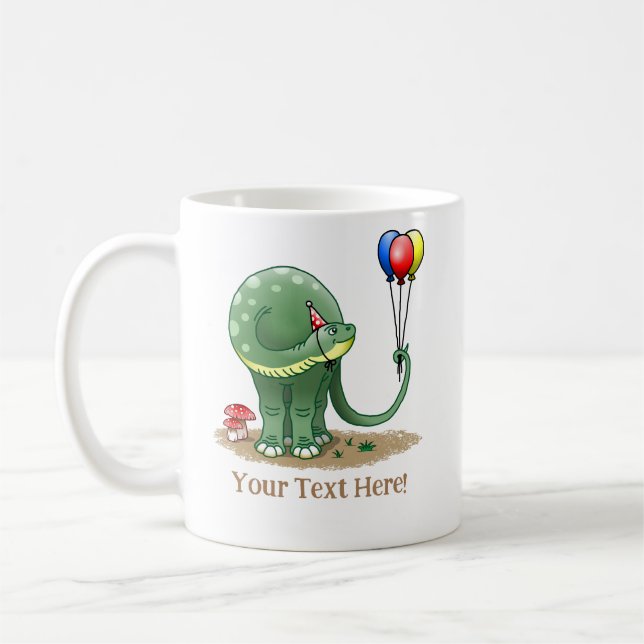Caneca De Café Wonderful Dinosaur Holding the Birthday Balloons (Esquerda)