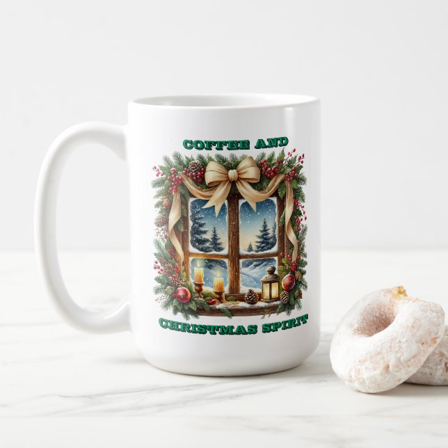 Caneca De Café Wonderland de inverno através de uma janela decora (Com Donut)