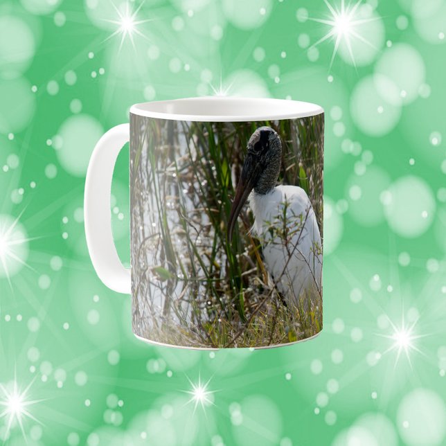 Caneca De Café Wood Stork Bird Florida Wetlands Foto (A mug with a photo of a wood stork bird in Florida.)