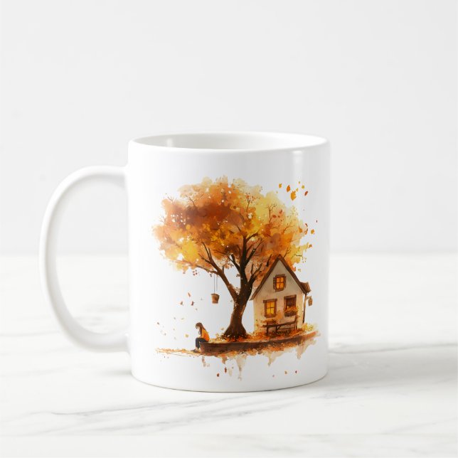 Caneca De Café "Wooden House by Autumn Tree: Cena Quente do País" (Esquerda)