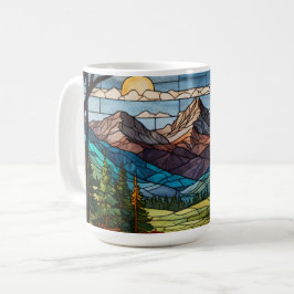 Caneca De Café Woodland mountain scene vintage stain glass