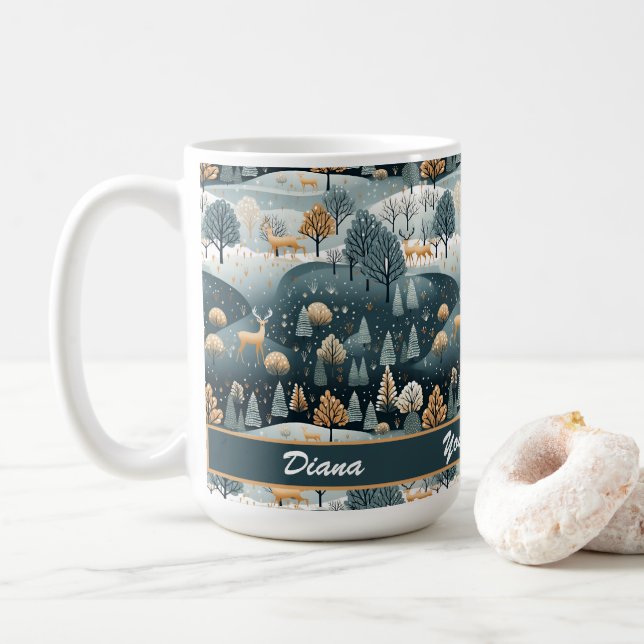 Caneca De Café Woodland Winter Scandinavian Art Personalizado (Com Donut)